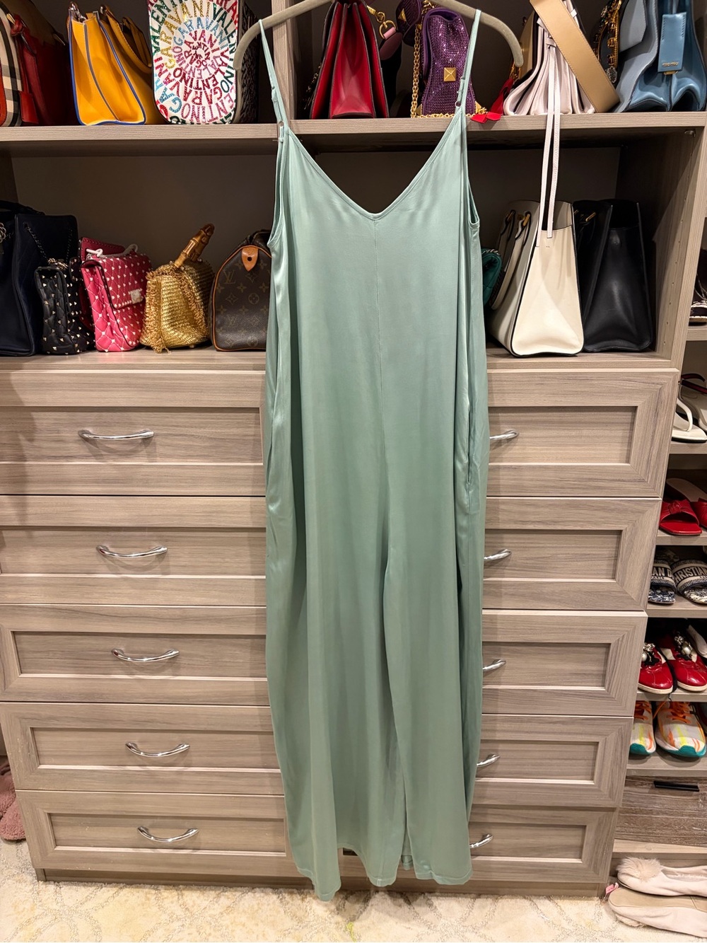Silky Sage Green V-Neck Jumpsuit